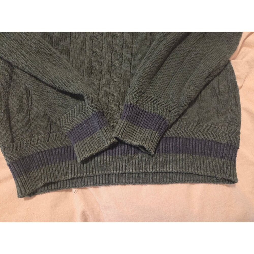 VTG Mens Sweater V-Neck Preppy Tennis Cricket Green Navy White Cable Knit - Picture 6 of 6